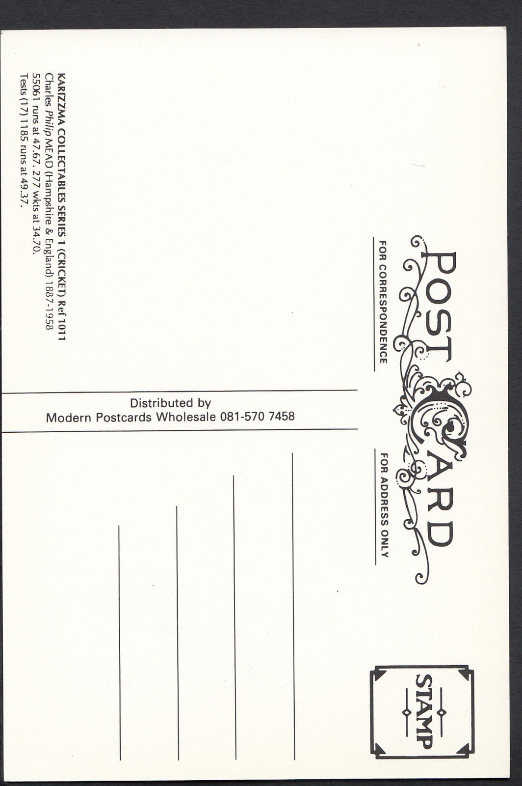 Cricket Postcard: Philip Mead Hampshire England Player Henry Coller 1990's A8167
