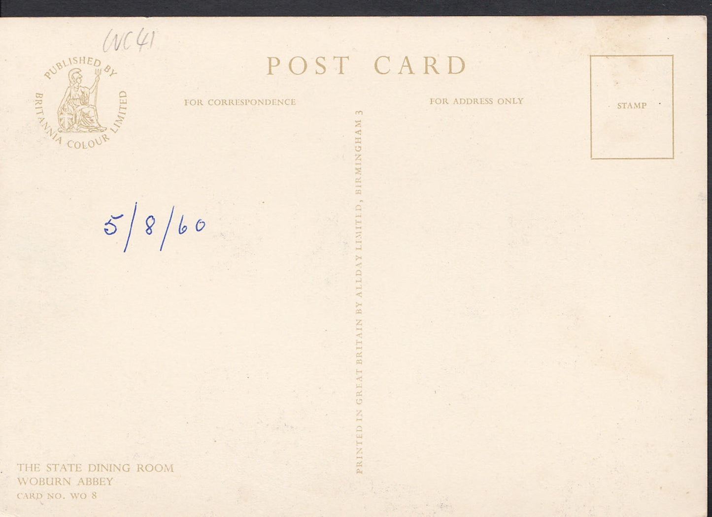 Bedfordshire Postcard - Woburn Abbey, The State Dining Room WC41