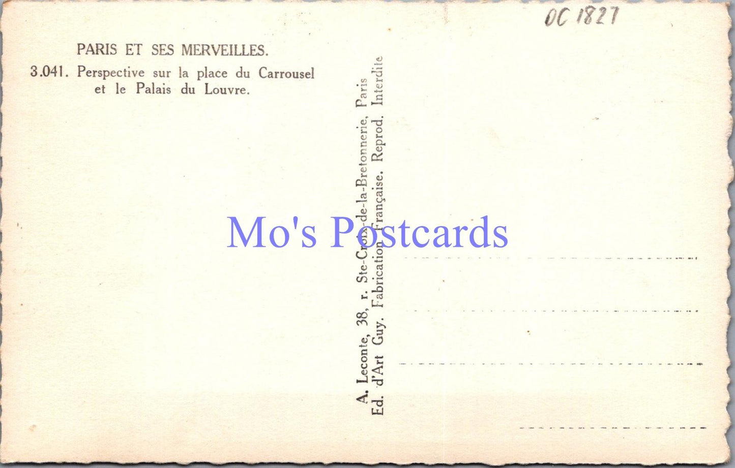 France Postcard - Paris Et Ses Merveilles, Palais Du Louvre DC1827