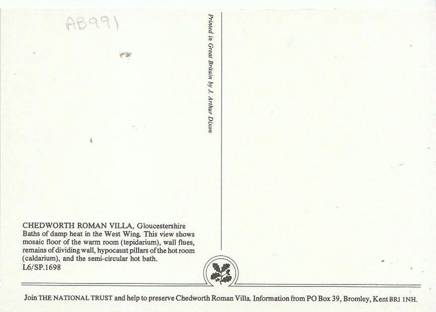 Gloucestershire Postcard - Chedworth Roman Villa AB991