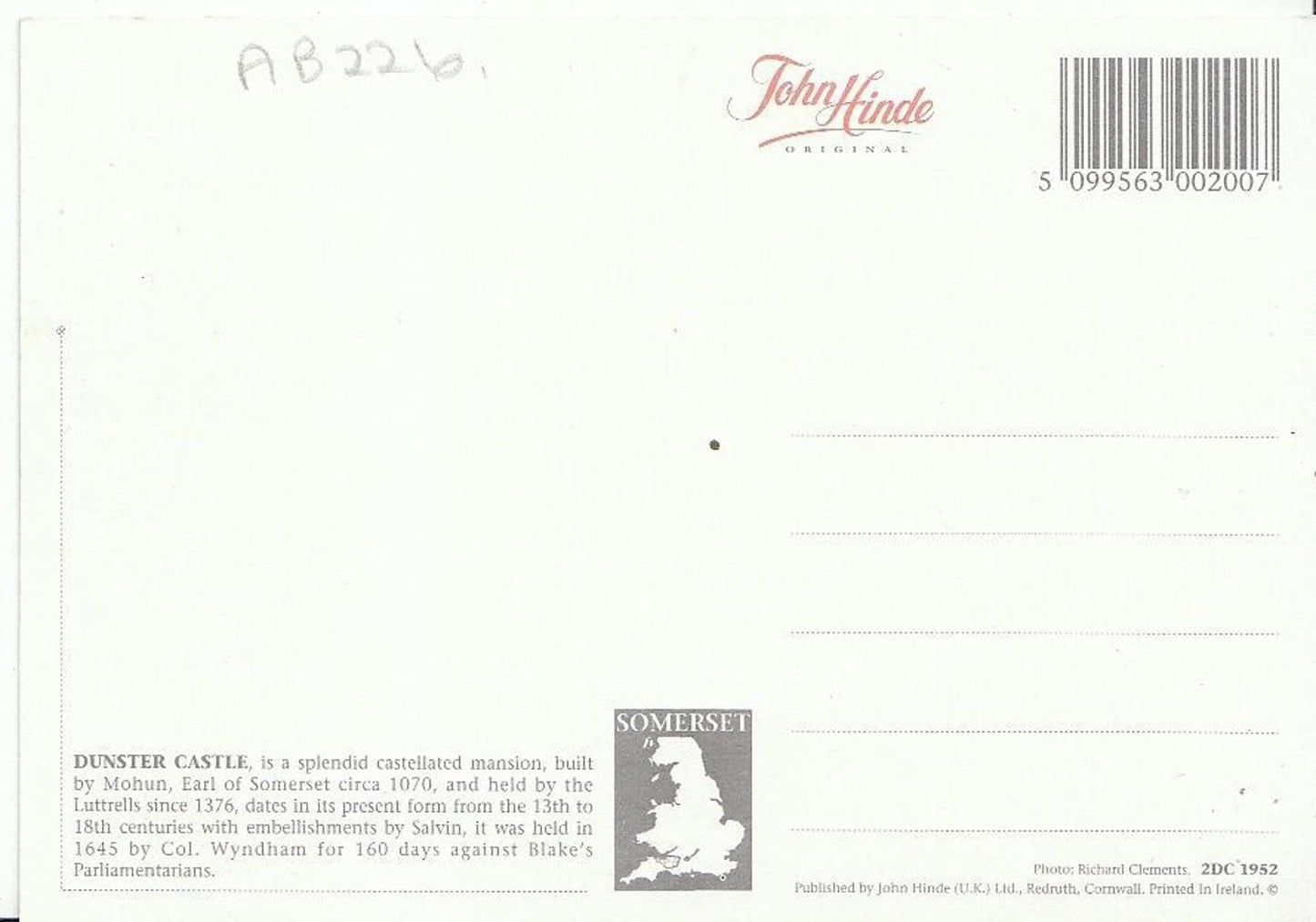 Somerset Postcard - Dunster Castle AB226