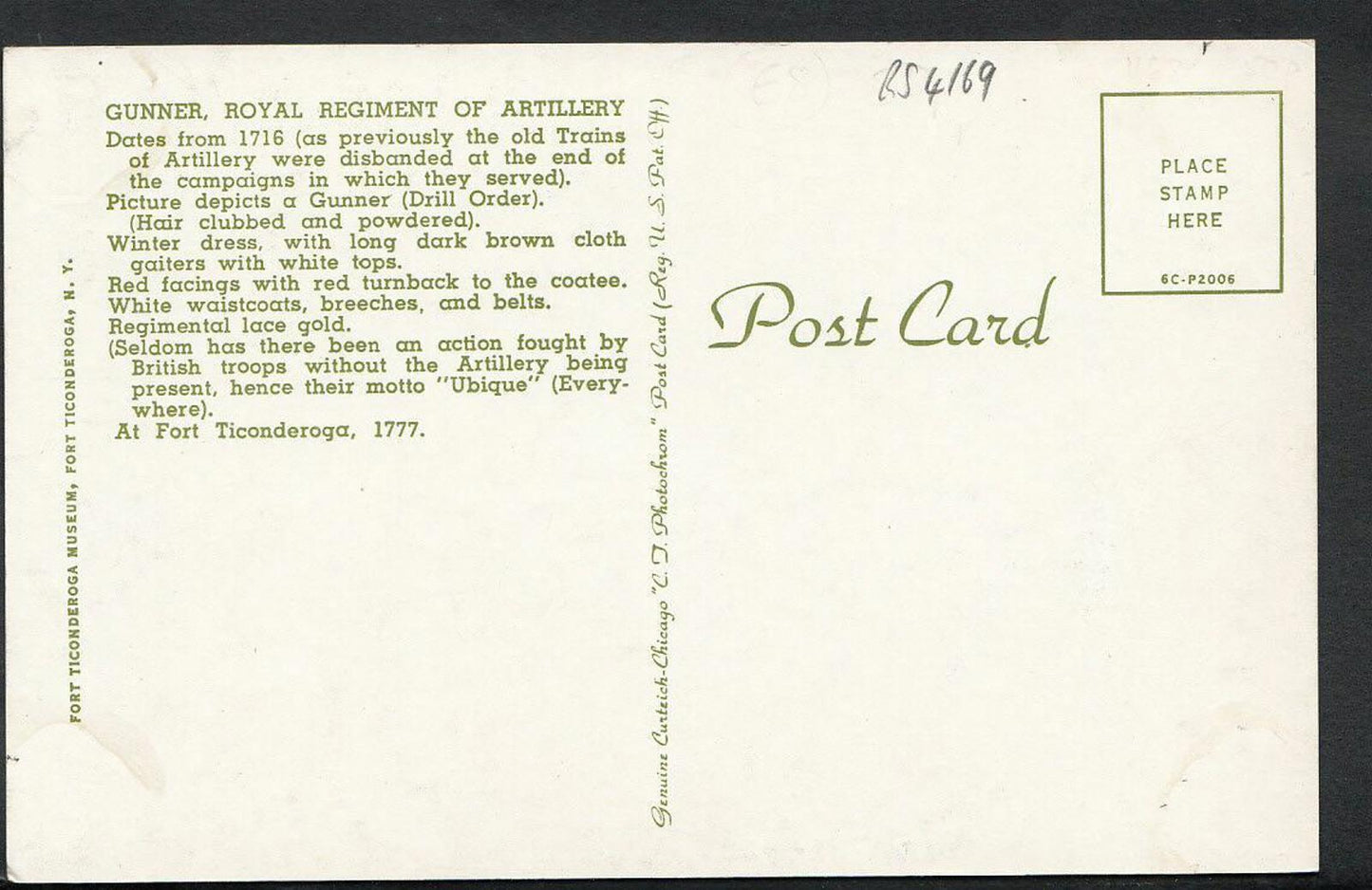 Military Postcard - Gunner of The Royal Regiment of Artillery RS4169