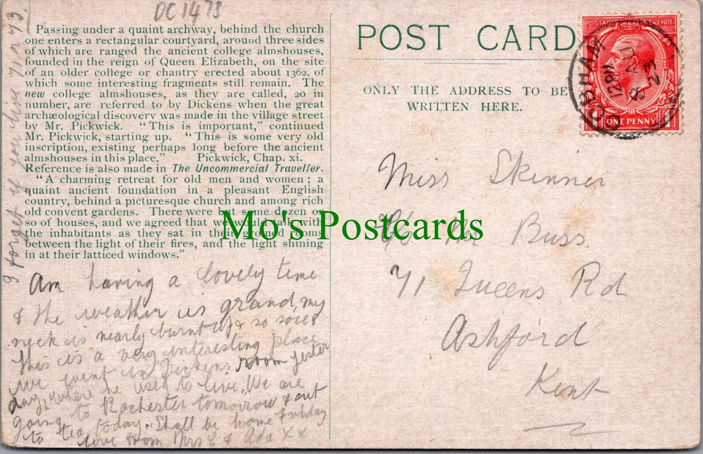 Kent Postcard - Cobham, Quadrangle, College Almshouses DC1473