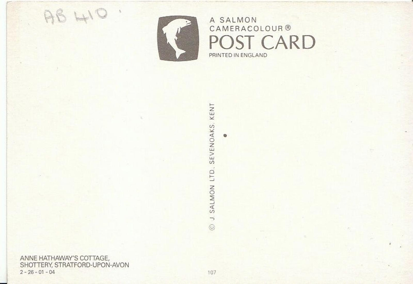 Warwickshire Postcard - Anne Hathaway's Cottage, Shottery, Stratford-upon-Avon AB410
