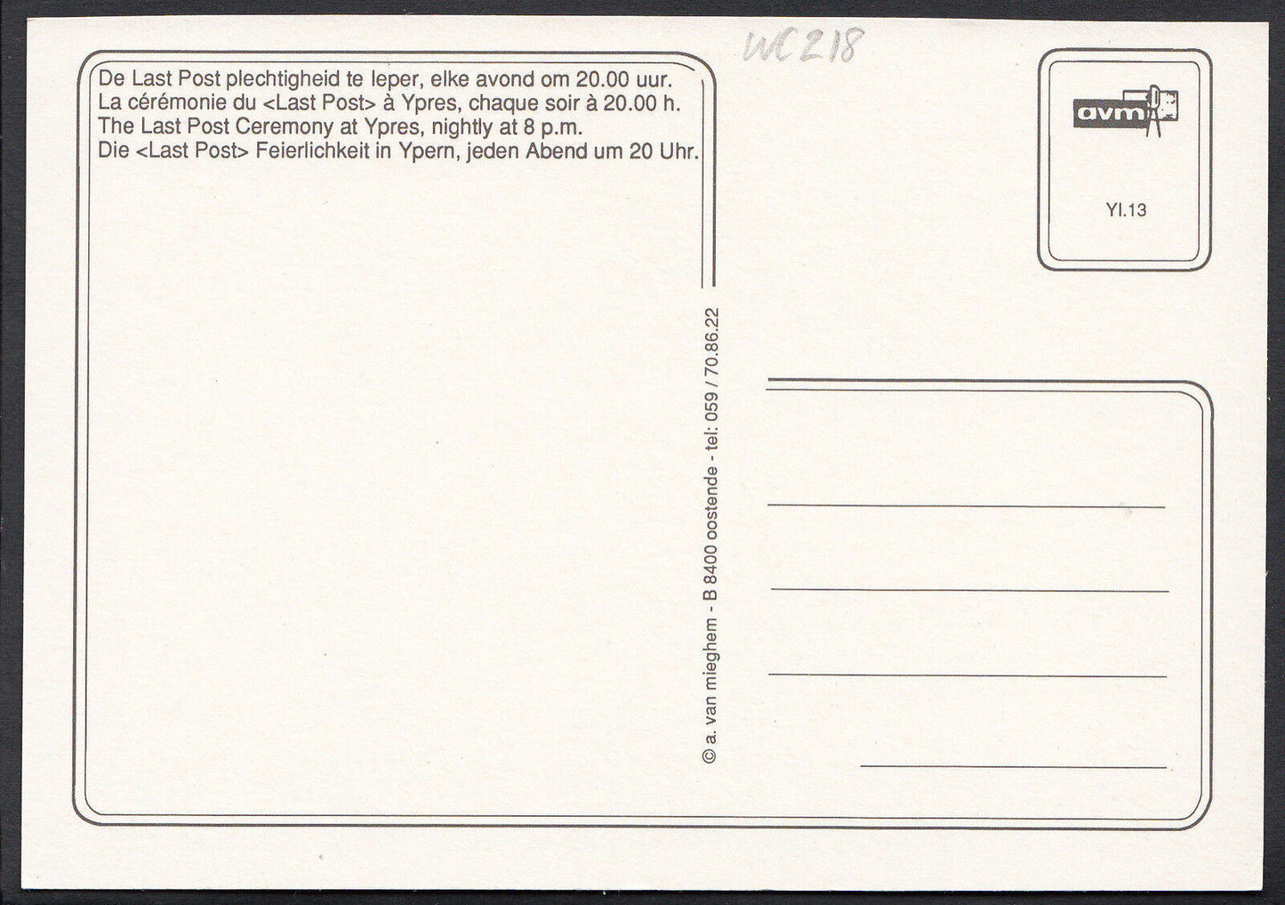 Belgium Postcard - The Last Post, Leper WC218
