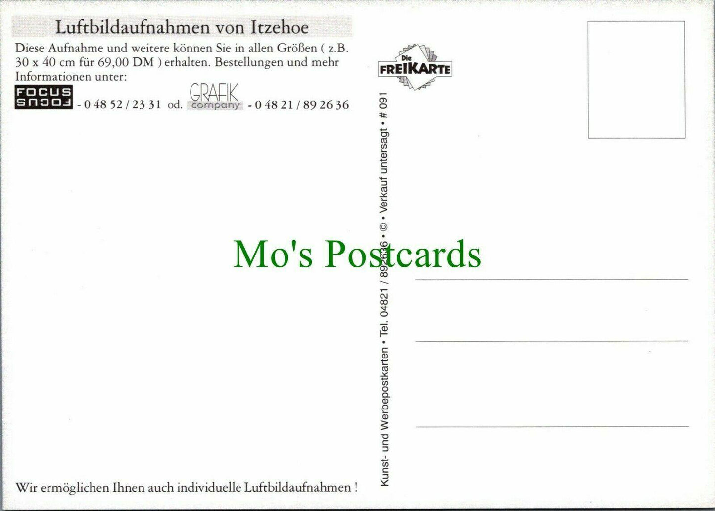 Aviation Postcard - Luftbildaufnahmen Von Itzehoe Aeroplane RR11788