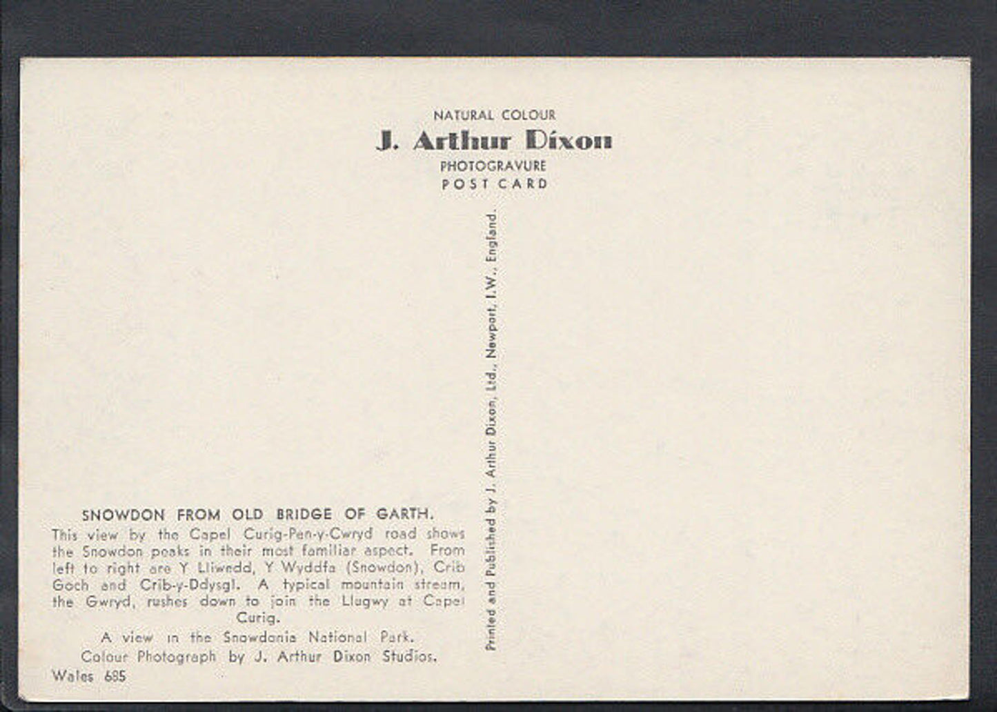 Wales Postcard - Snowdon From Old Bridge of Garth RR2379
