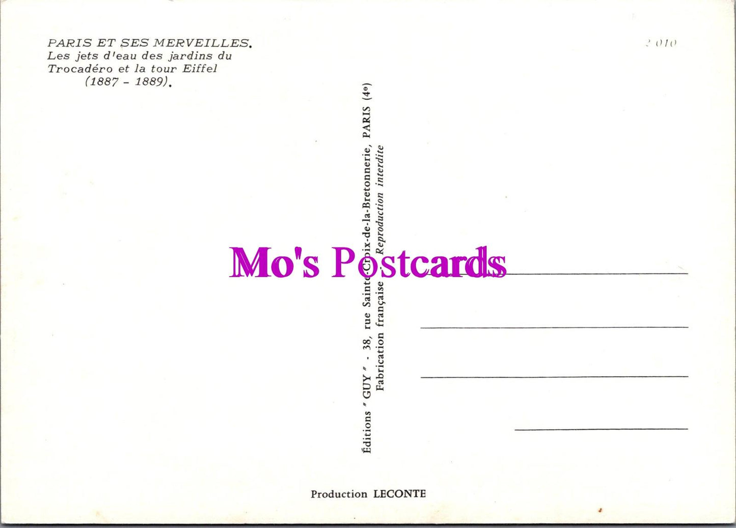 France Postcard - Paris, The Eiffel Tower RR20336