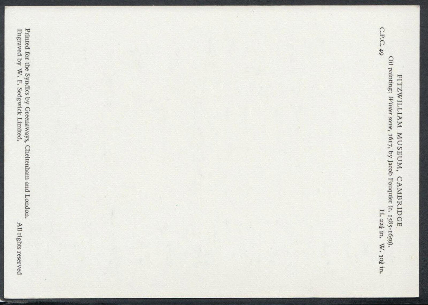Museum Postcard - Oil Painting Winter Scene, 1617, By Jacob Fouquier RR4922