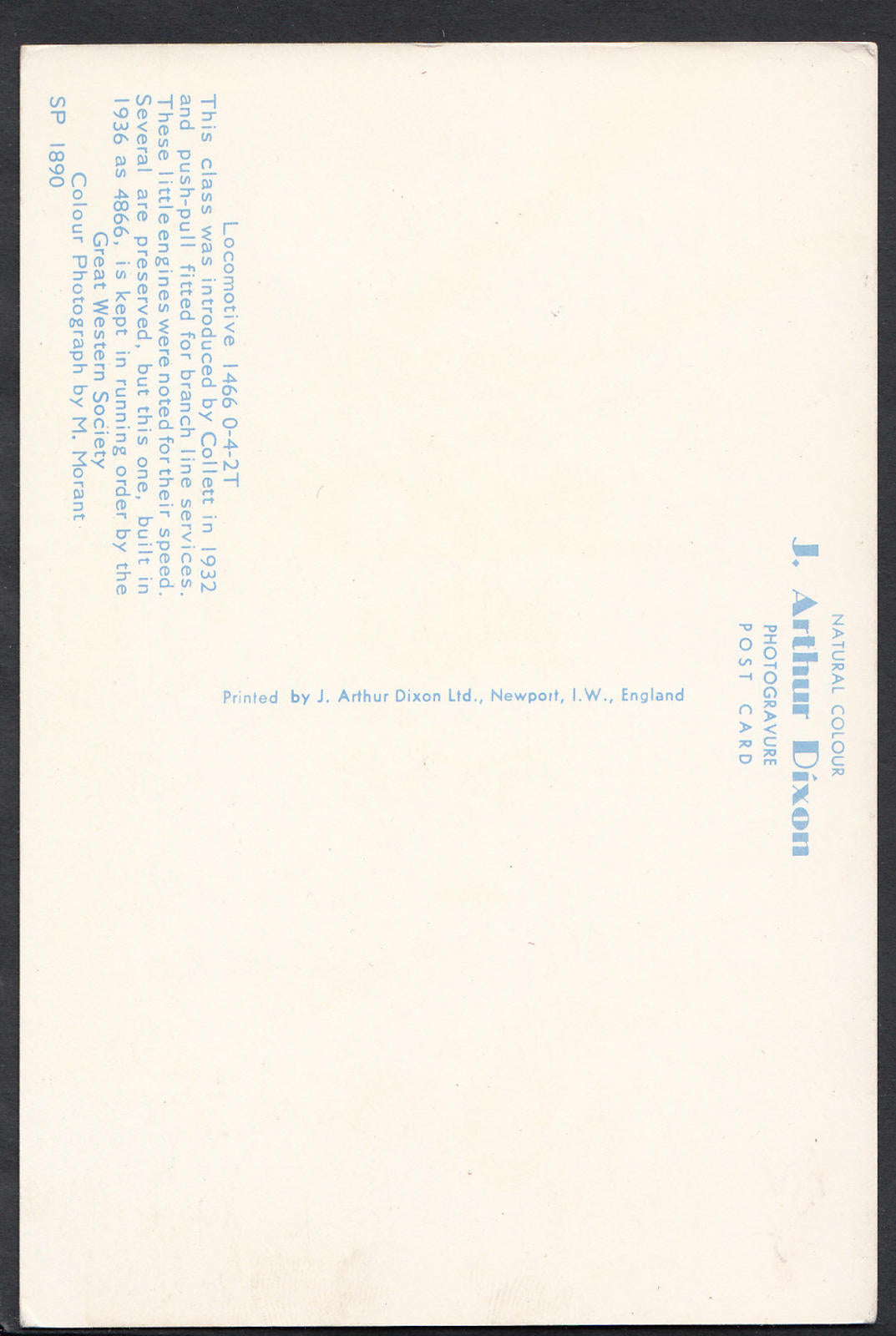 Railway Transport Postcard - Trains - Locomotive 1466 0-4-2T - P279