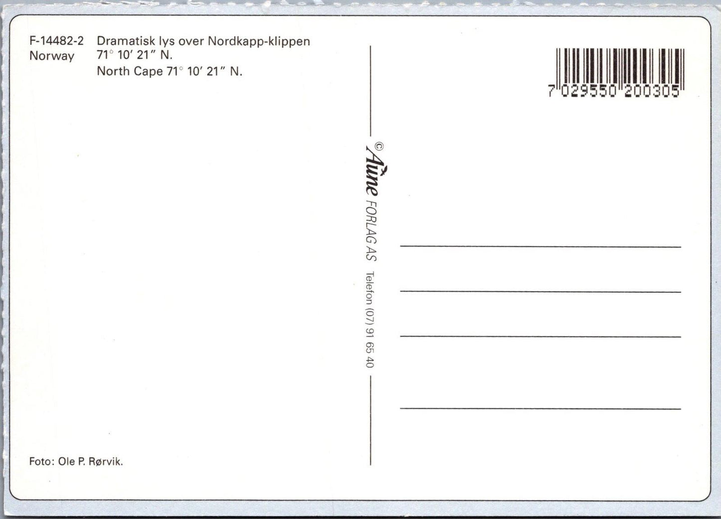 Norway Postcard - North Cape, Dramatisk Lys Over Nordkapp-Klippen RRR1449