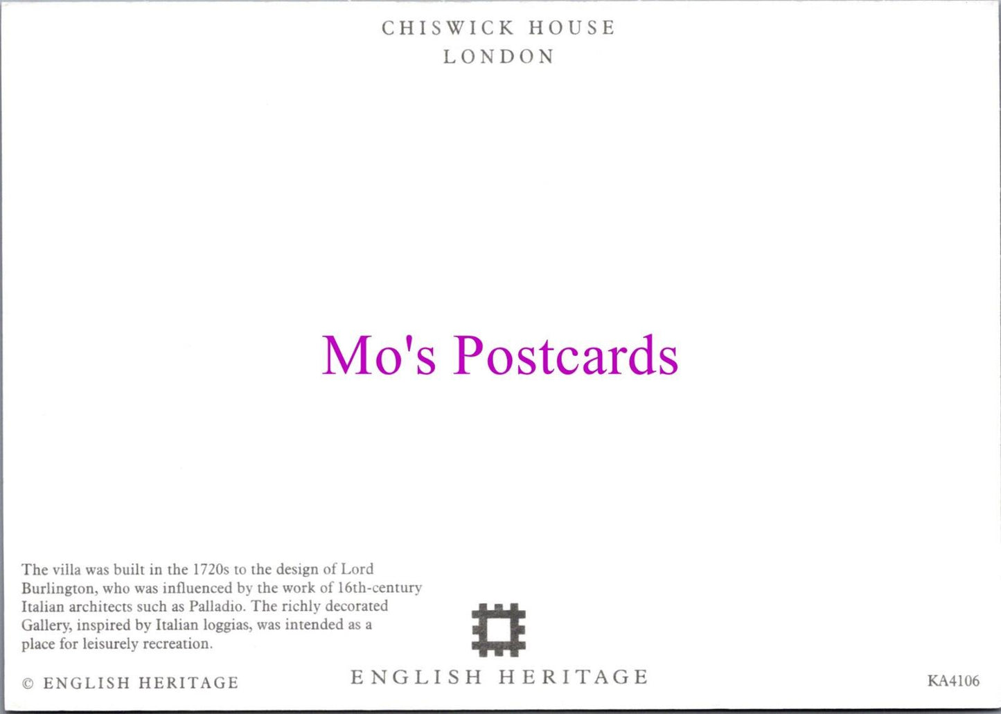 London Postcard - Chiswick House, The Villa, Built 1720's - RR21373