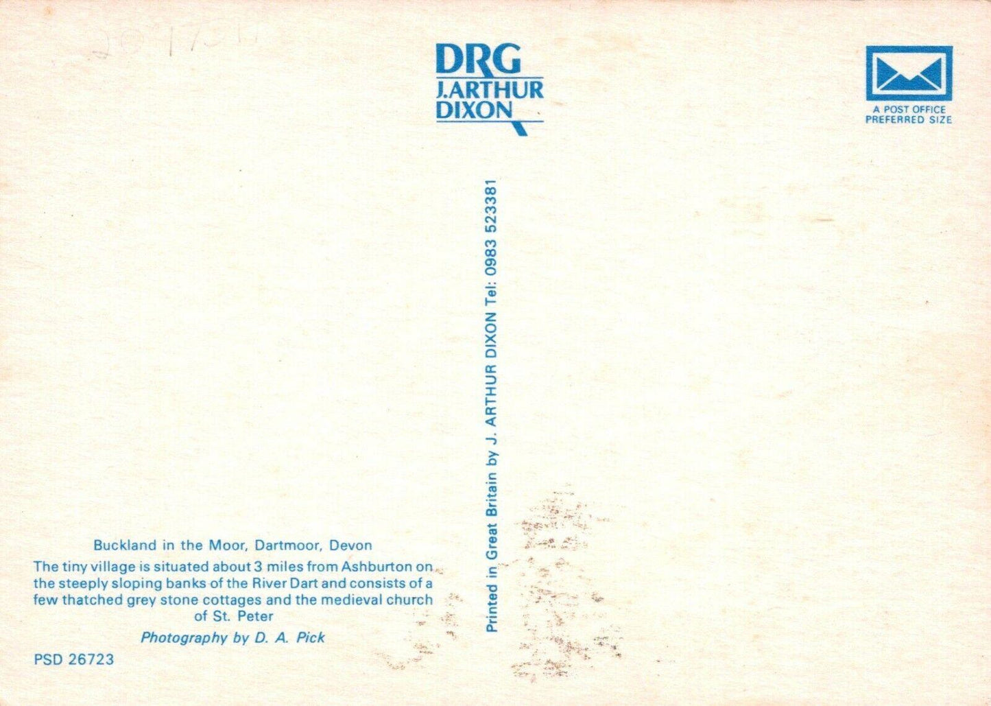 Devon Postcard - Buckland In The Moor, Dartmoor RRR89