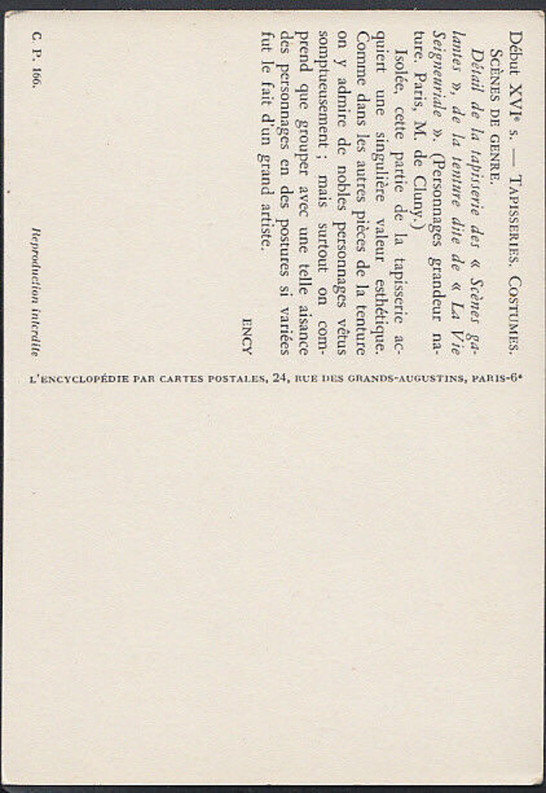France Postcard - Tapisseries, Costumes, Scenes De Genre - Paris RR2459