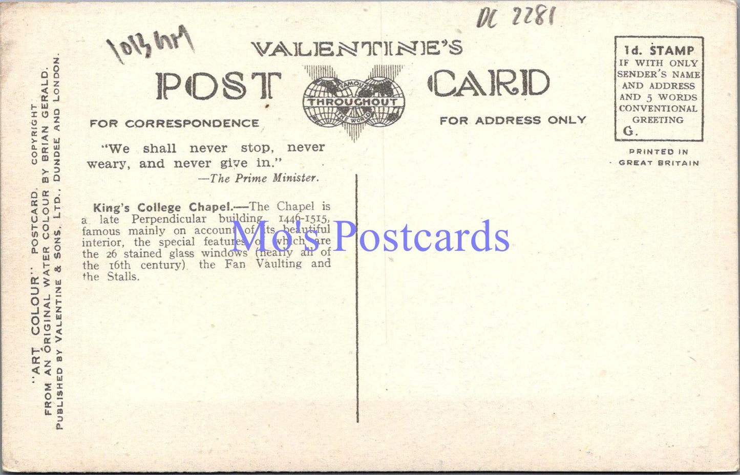 Cambridgeshire Postcard - Cambridge, Kings College Chapel DC2281