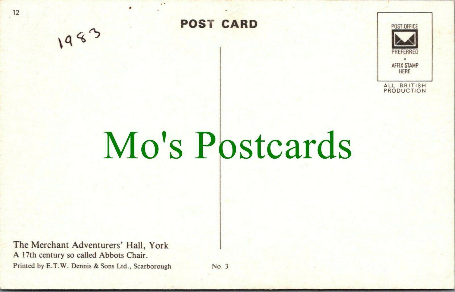 Yorkshire Postcard-17th Century Abbots Chair,Merchant Adventurers' Hall RS25914