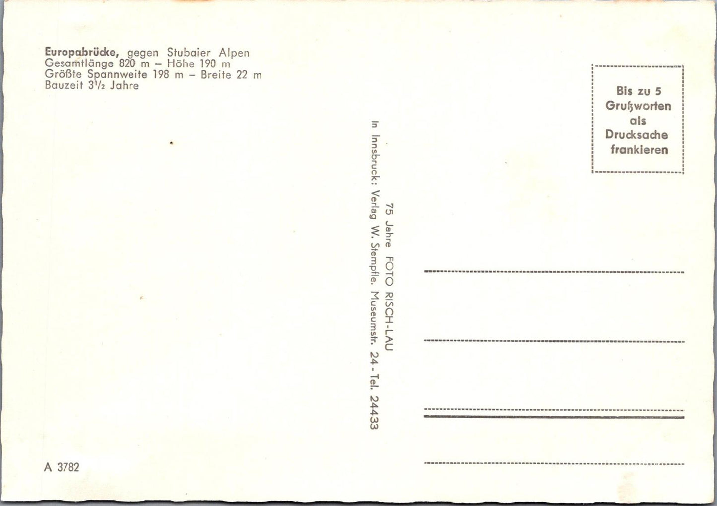 Austria Postcard - Europabrucke, Gegen Stubaier Alpen Gesamtlange 820m RRR1470