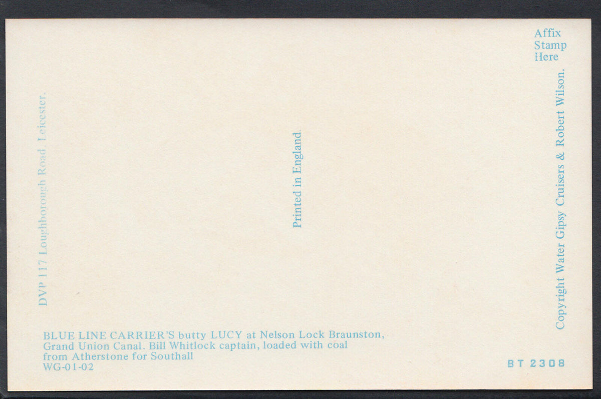 Canal Transport Postcard- Blue Line Carriers Butty Lucy Barge at Braunston BT119