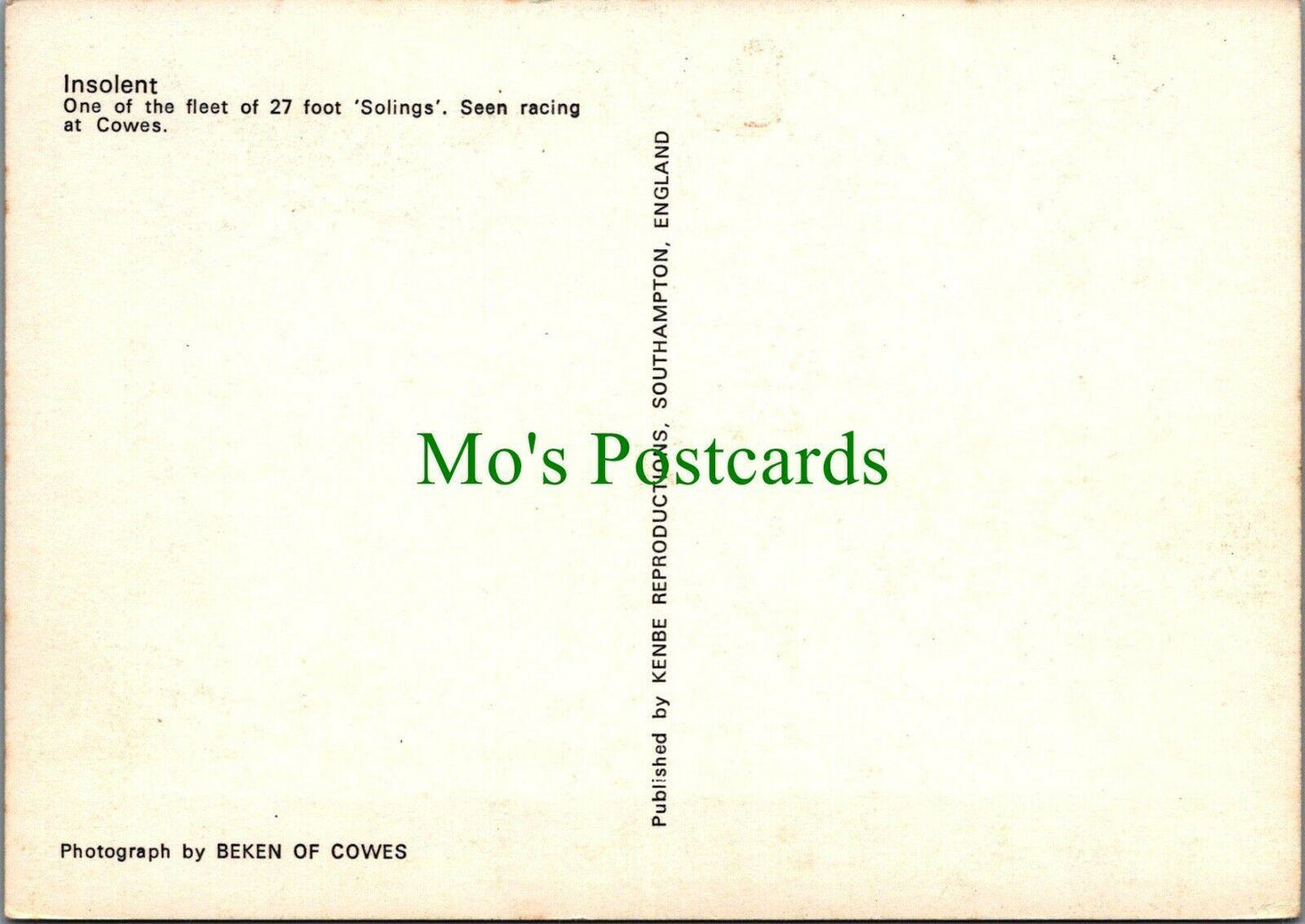 Yachting Postcard - Insolent, 27 Foot 'Solings' Seen Racing at Cowes RR13681