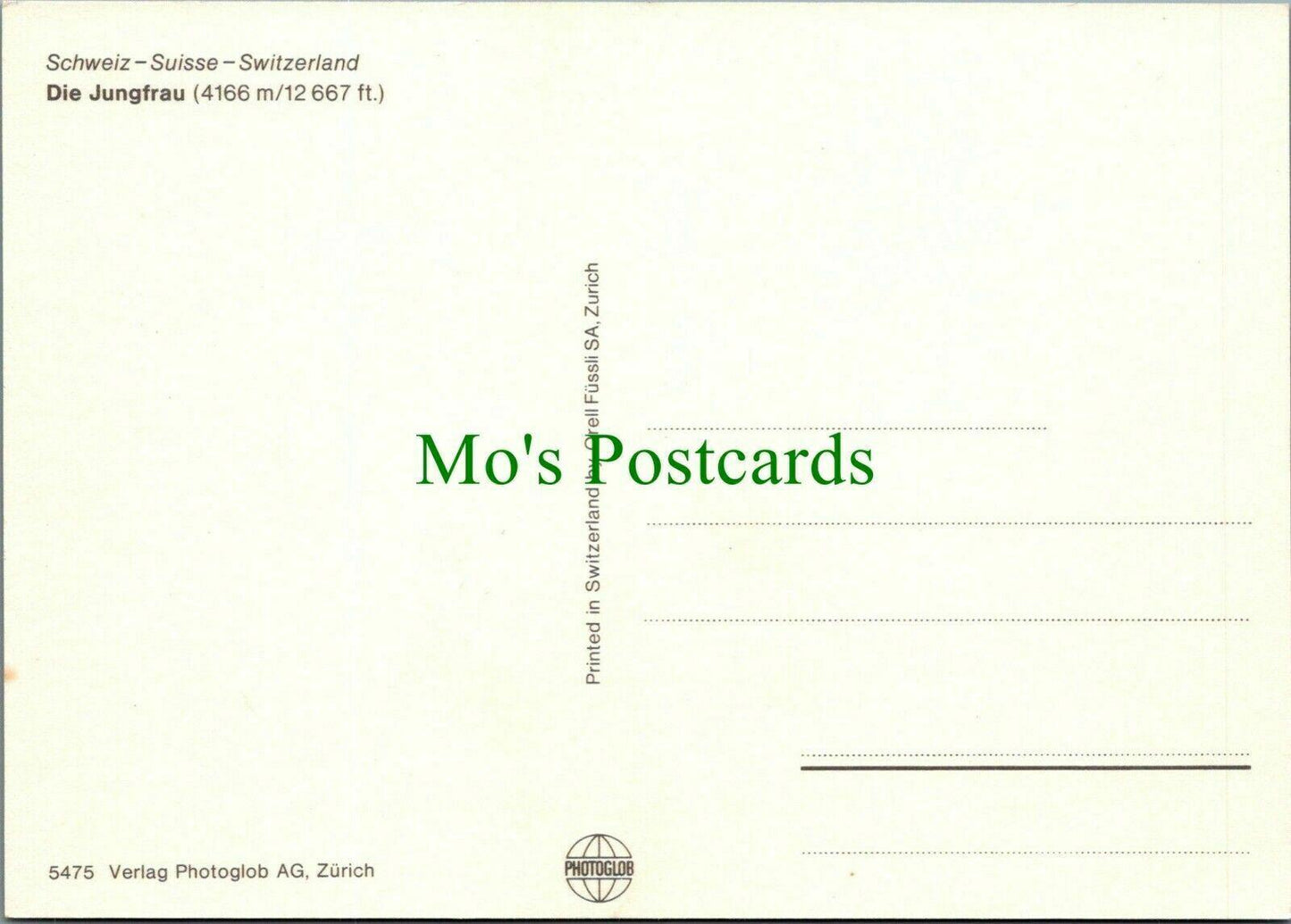 Switzerland Postcard - Die Jungfrau, Bernese Alps RR12010