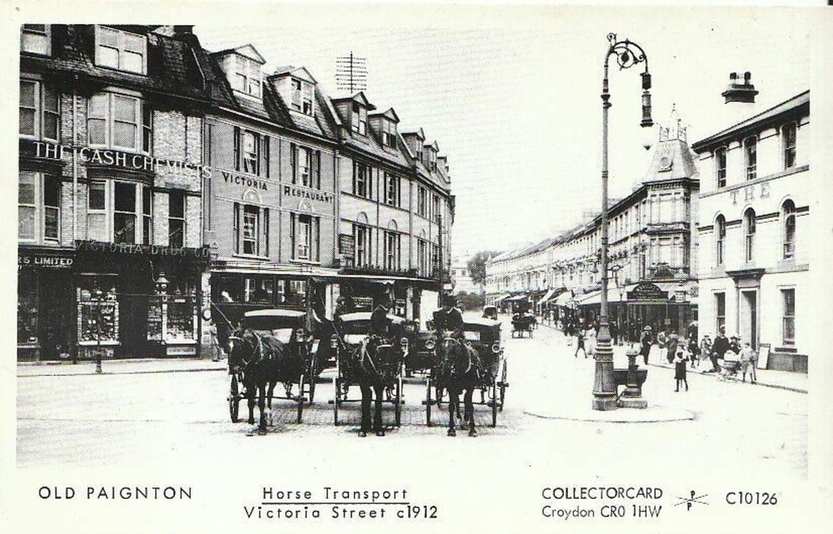 Devon Postcard: Old Paignton Horse Transport in Victoria Street c1912 E732