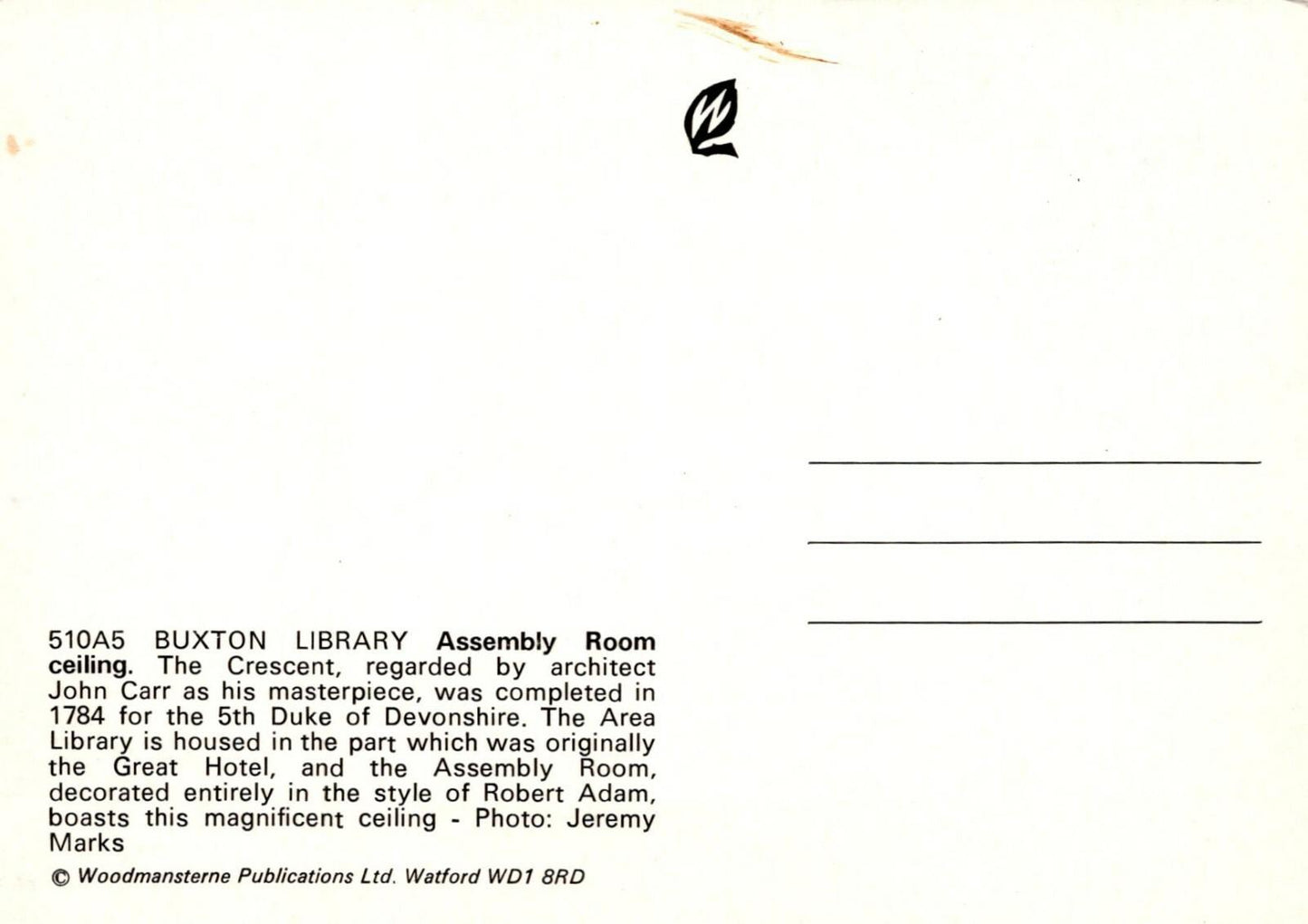 Derbyshire Postcard - Buxton Library, Assembly Room Ceiling RRR373
