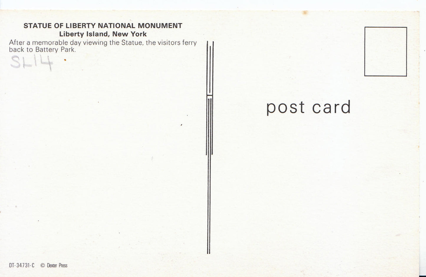 America Postcard - Statue of Liberty, National Monument, Liberty Island, New YorkSL14