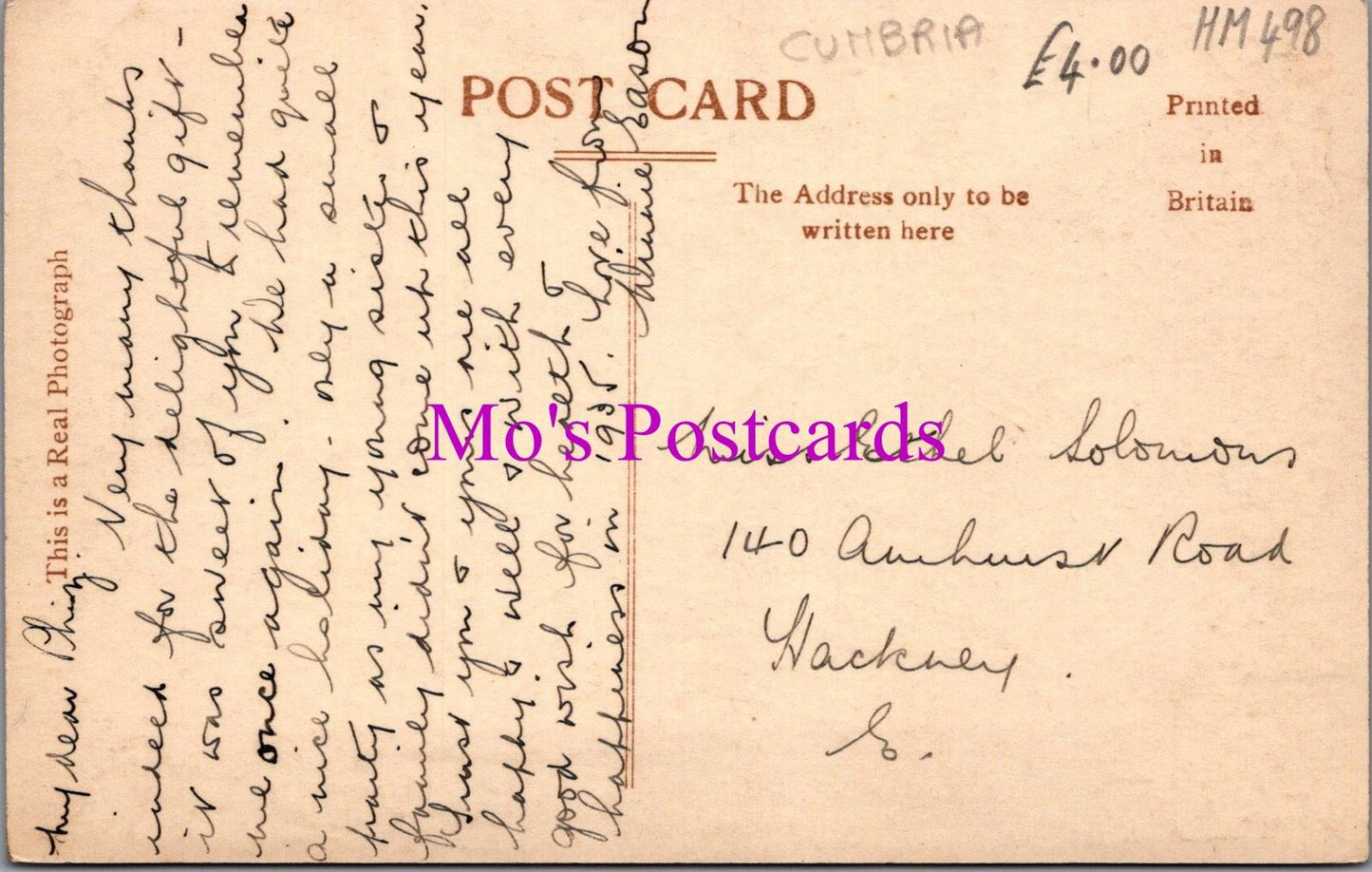 Cumbria Postcard - Windermere, Gardens of Old England Hotel HM498