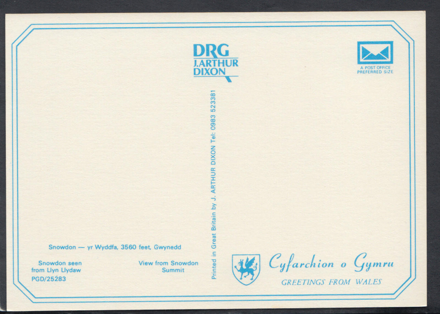 Wales Postcard - Snowdon - Yr Wyddfa, 3560 Feet, Gwynedd RR5778