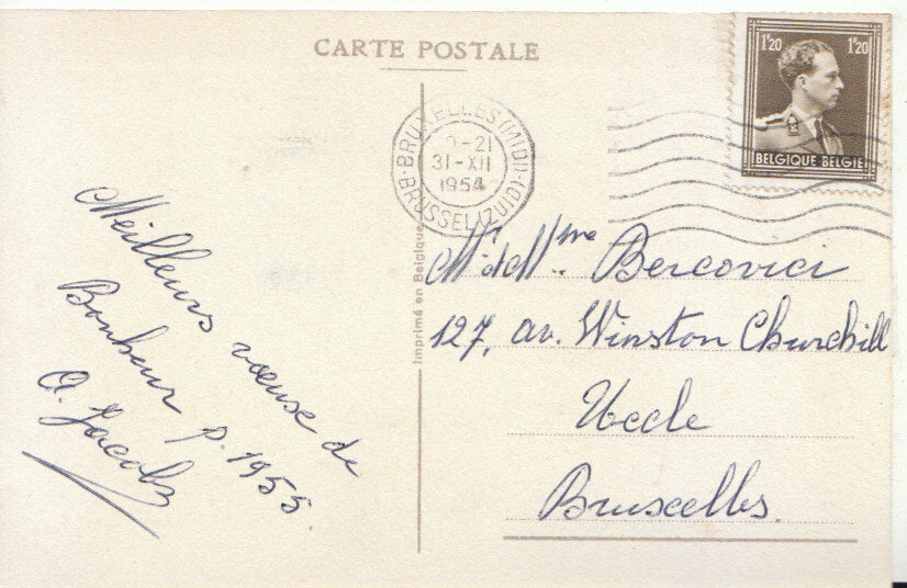 French New Year Violets Mimosa Flowers Winter Snow Scene Bonne Année Postcard TZ1828