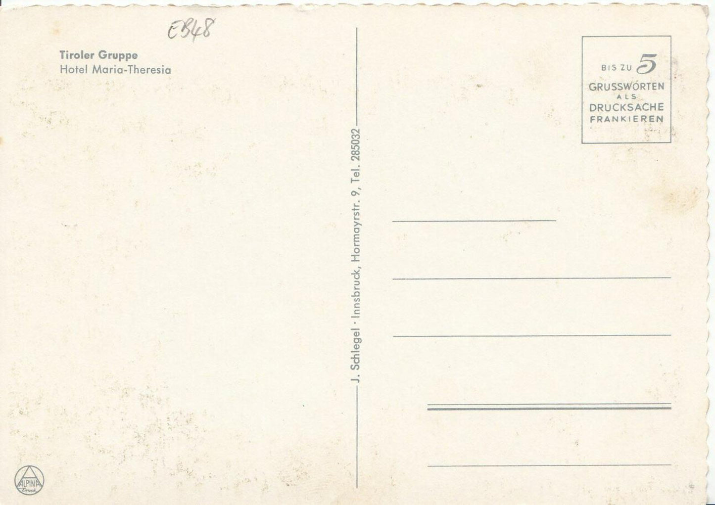 Austria Postcard - Tiroler Gruppe - Hotel Maria-Theresia EB48