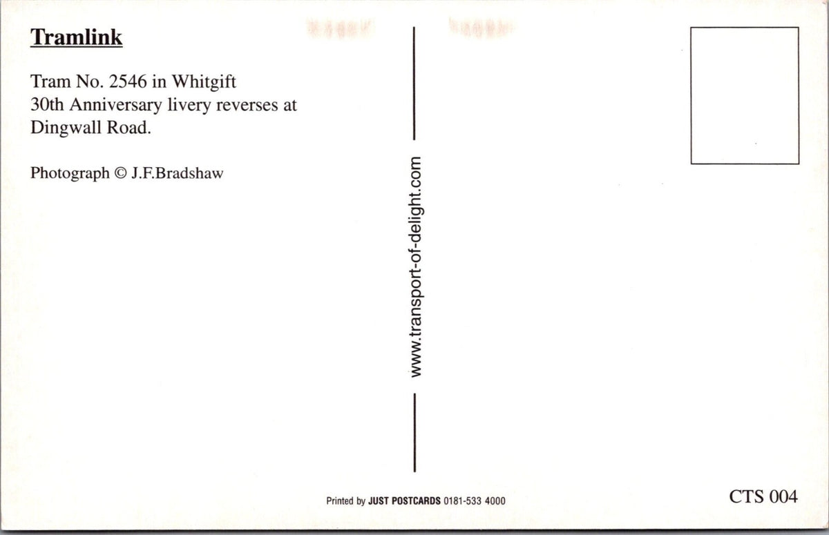 Croydon Postcard: Tramlink Whitgift 30th Anniversary Dingwall Road Tram XT5136