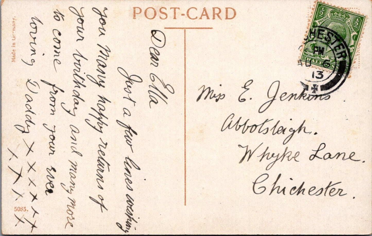 Greeting Postcard: A Happy Birthday Kittens Basket Roses Verse 1913 XT3619