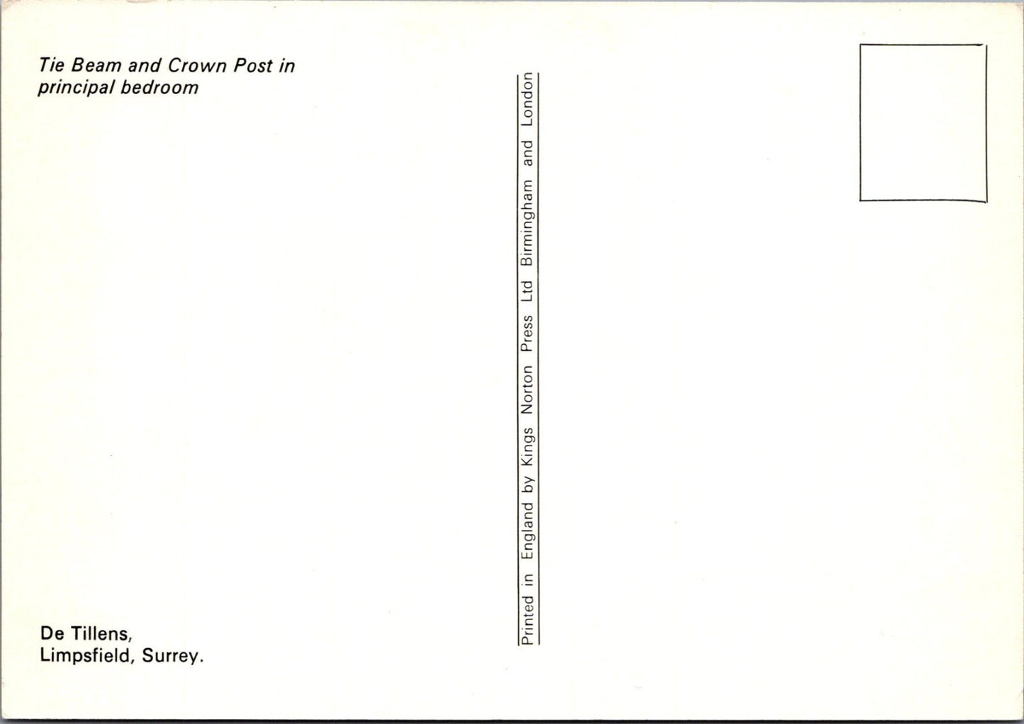Surrey Postcard: Limpsfield De Tillens Principal Bedroom Tie Beam 1970’s XT4553