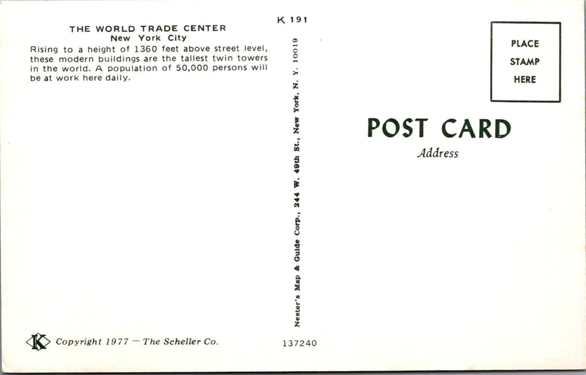 New York Postcard: World Trade Center Twin Towers Skyline Views 1977 XT5098