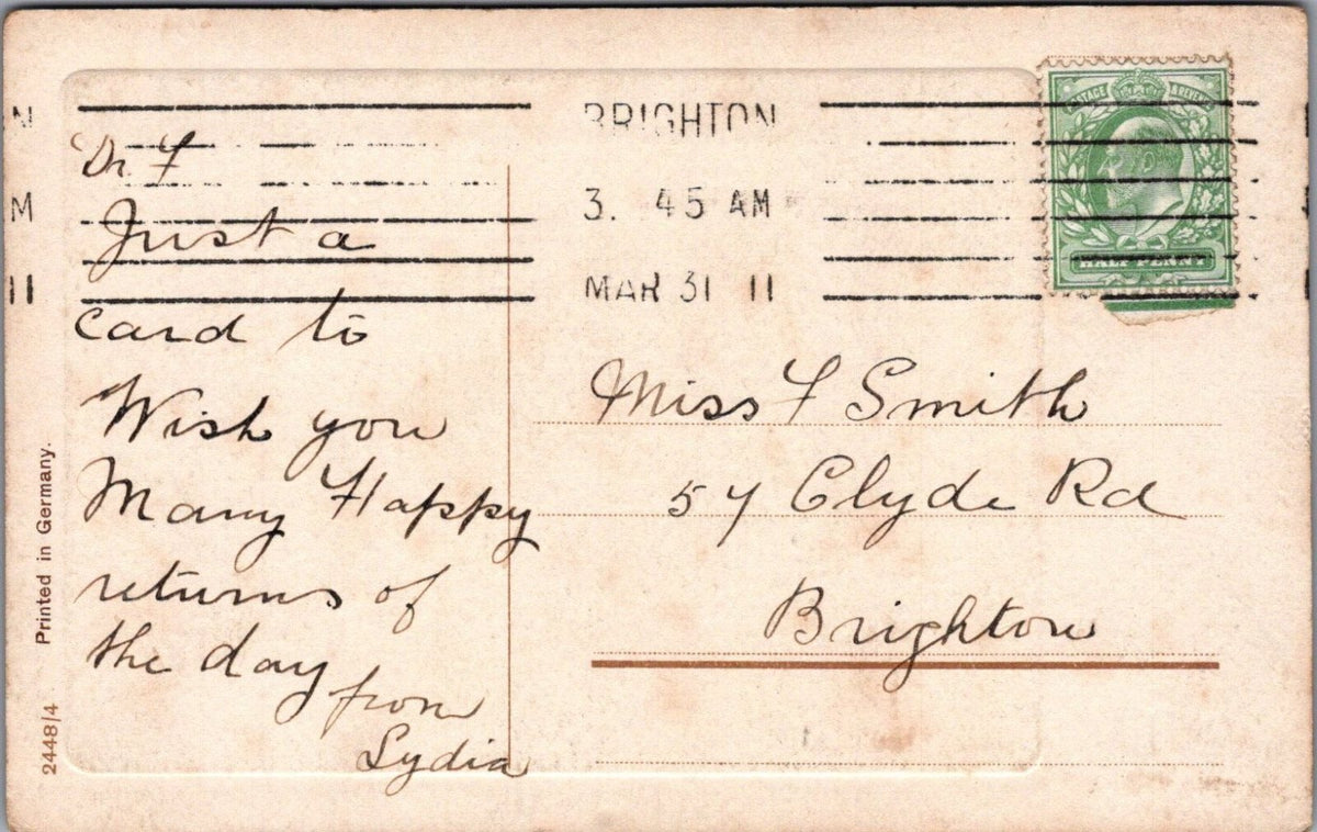 Greeting Postcard: Many Happy Returns Shakespeare Quote Lady Roses 1911 XT3613