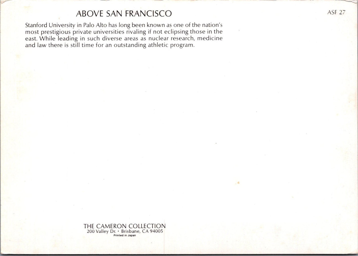 California Postcard: Stanford University Campus Aerial Palo Alto 1980's XT3840