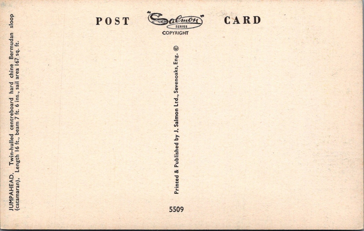 Sailing Postcard: Jumpahead Twin Hulled Bermudan Sloop Catamaran Sail 1960s XT5270