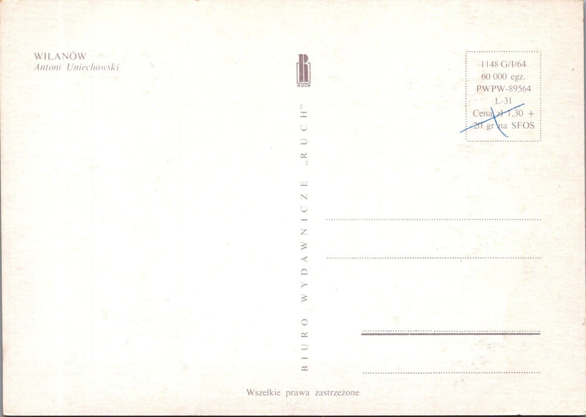 8 Poland Postcards: Wilanów, Warsaw District, Artist Antoni Uniechowski XT5140