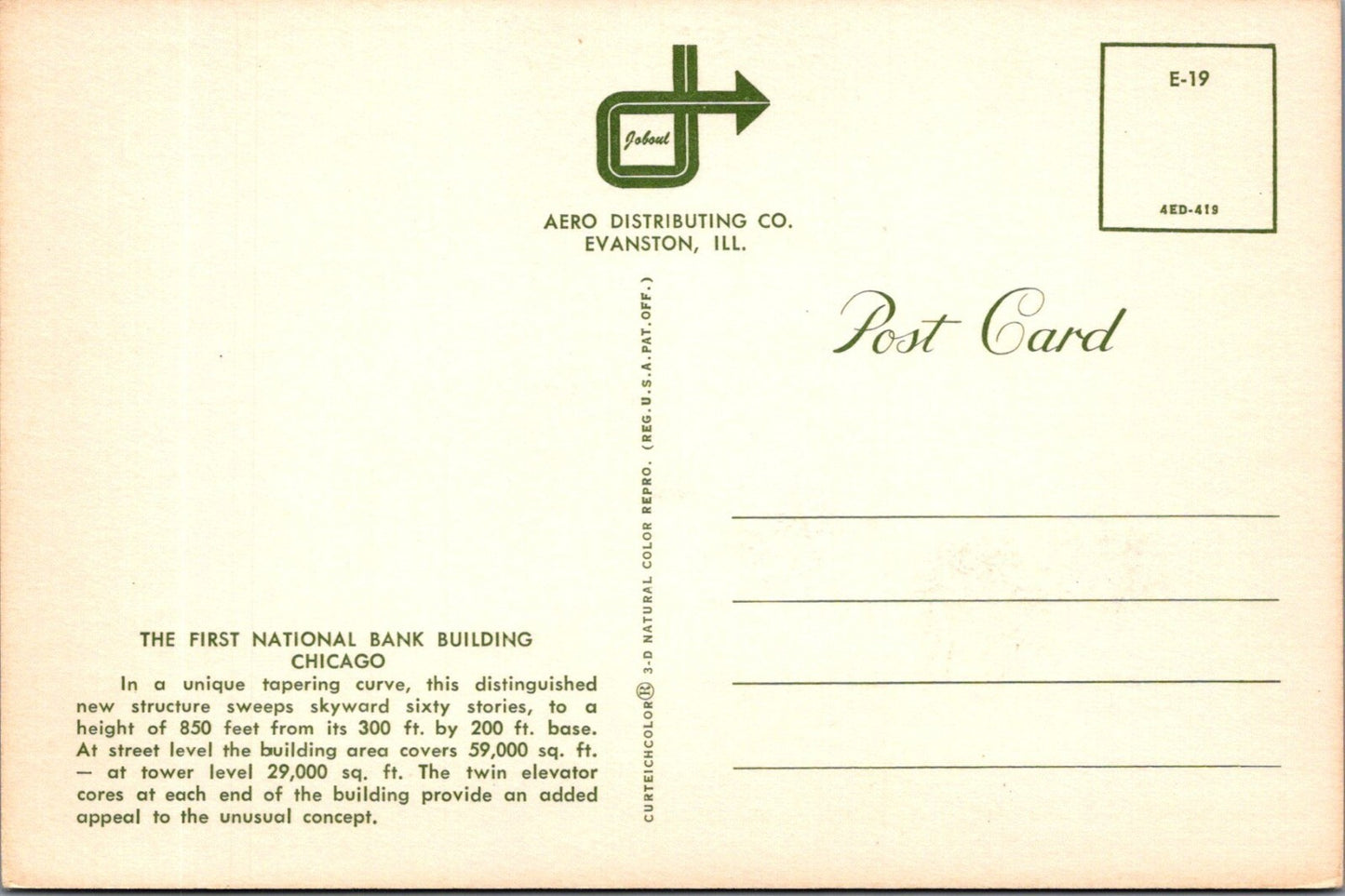 Illinois Postcard: Chicago First National Bank Building Aerial 1970's XT3837
