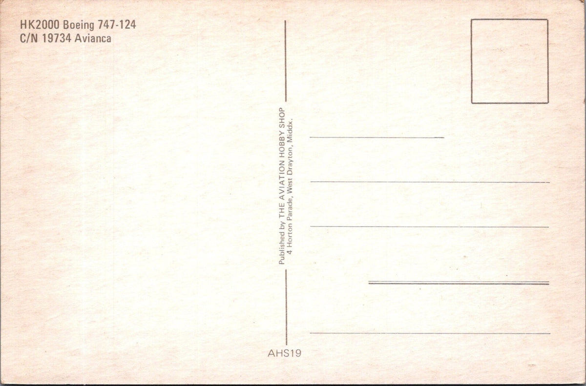 Aviation Postcard: Colombia Avianca Boeing 747-124 Jumbo Jet Airplane XT5200