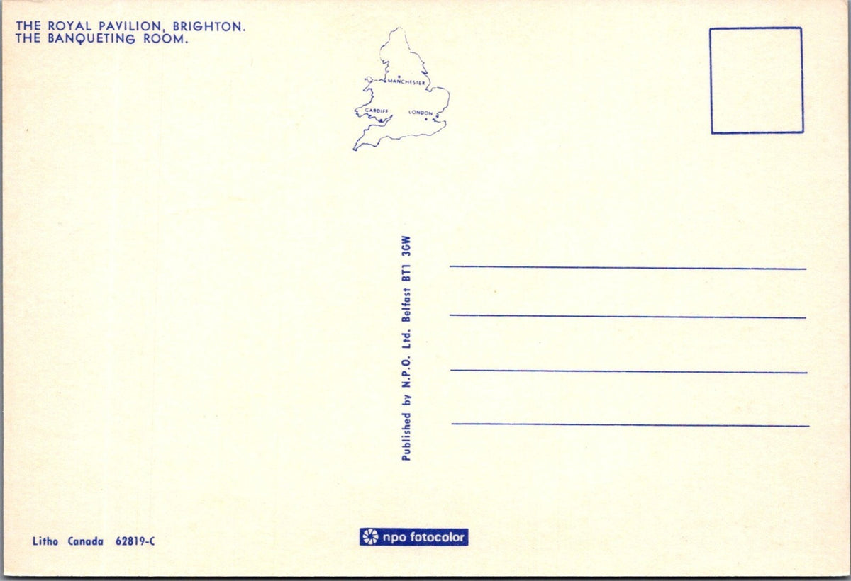 Sussex Postcard:Brighton Royal Pavilion Banqueting Room Chandeliers 1970s XT5126
