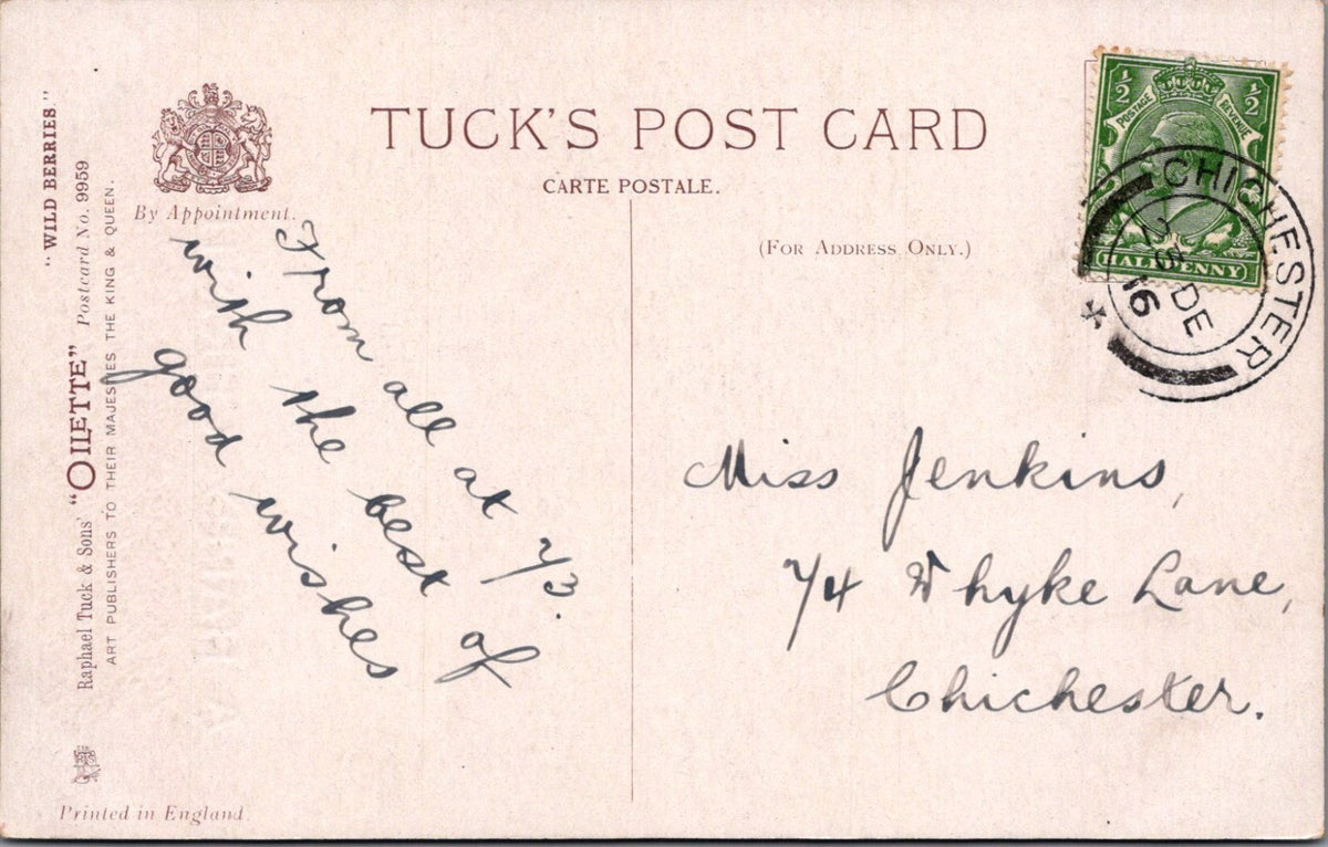 Christmas Postcard:A Happy Christmas Wild Berries Rose Hips Oilette Verse XT3615