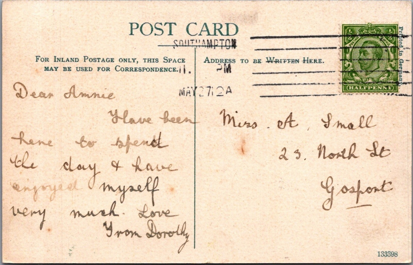 Hampshire Postcard: Bishops Waltham High Street, Gunners Bank View 1912 XT3534