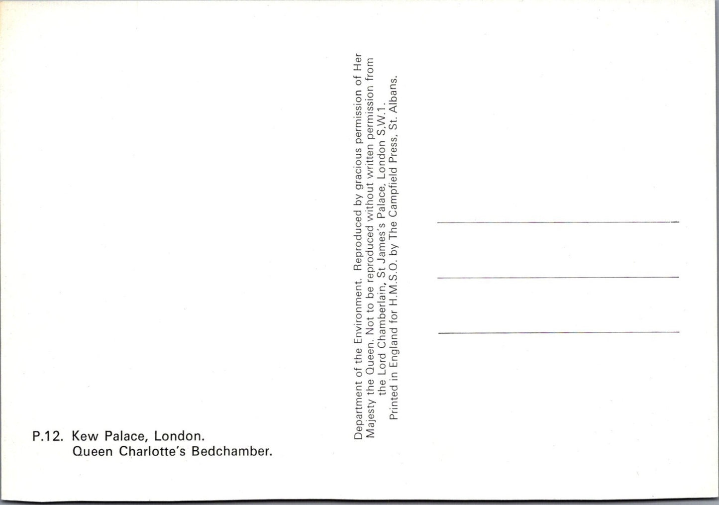 London Postcard: Kew Palace Queen Charlotte Bedchamber Interior Bed XT4514