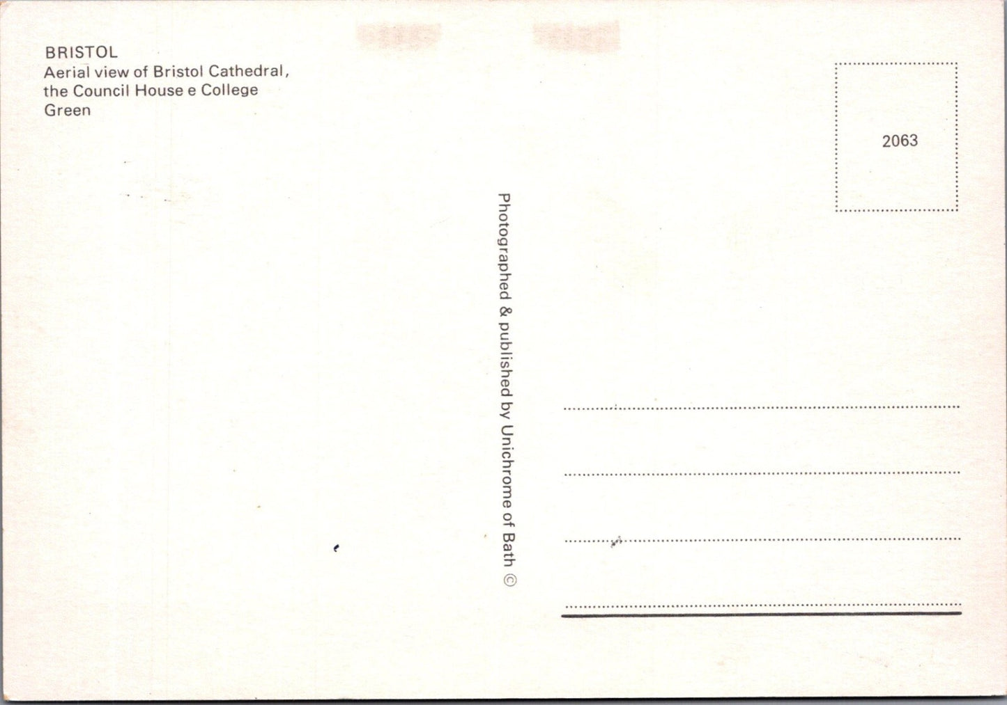 Bristol Postcard: Cathedral Council House College Green Aerial 1980's XT3841