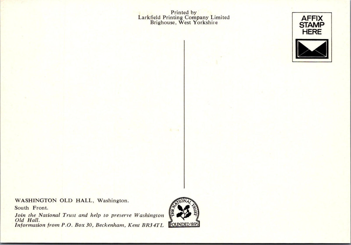 County Durham Postcard: Washington Old Hall South Front 1970’s XT4558
