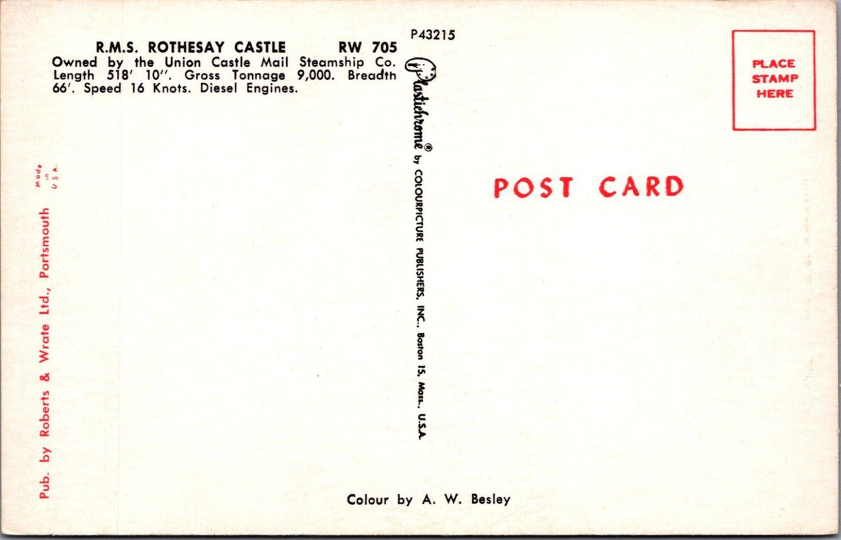 Shipping Postcard: Union Castle Line RMS Rothesay Castle Cargo Vessel 60s XT5293