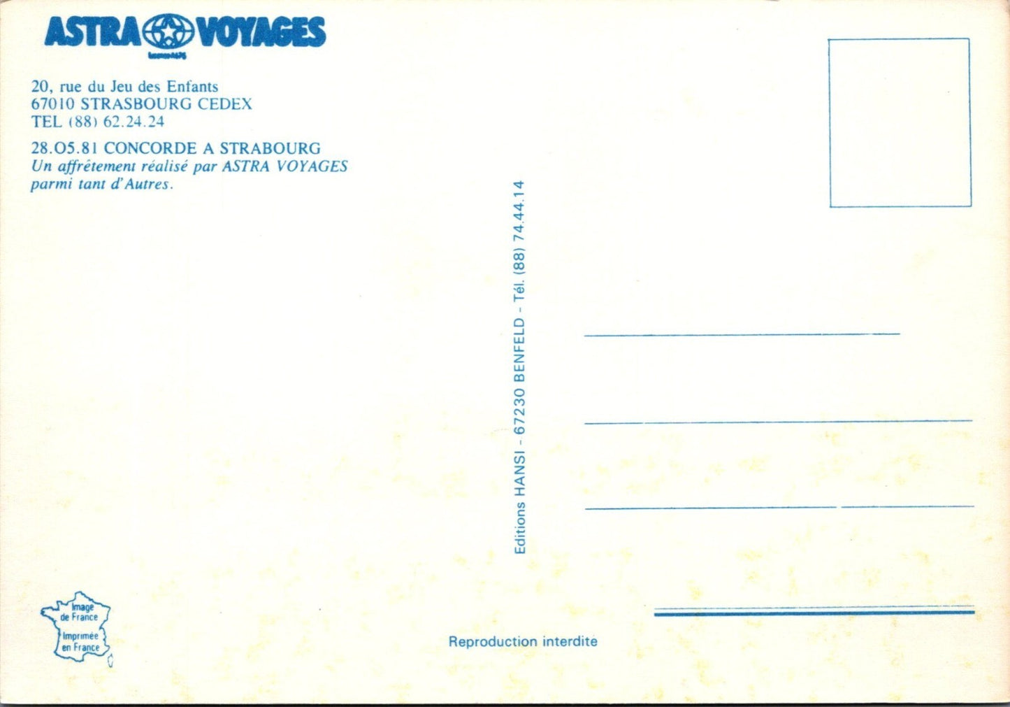 Concorde Postcard: Air France Supersonic Aircraft Strasbourg 1981 XT3864