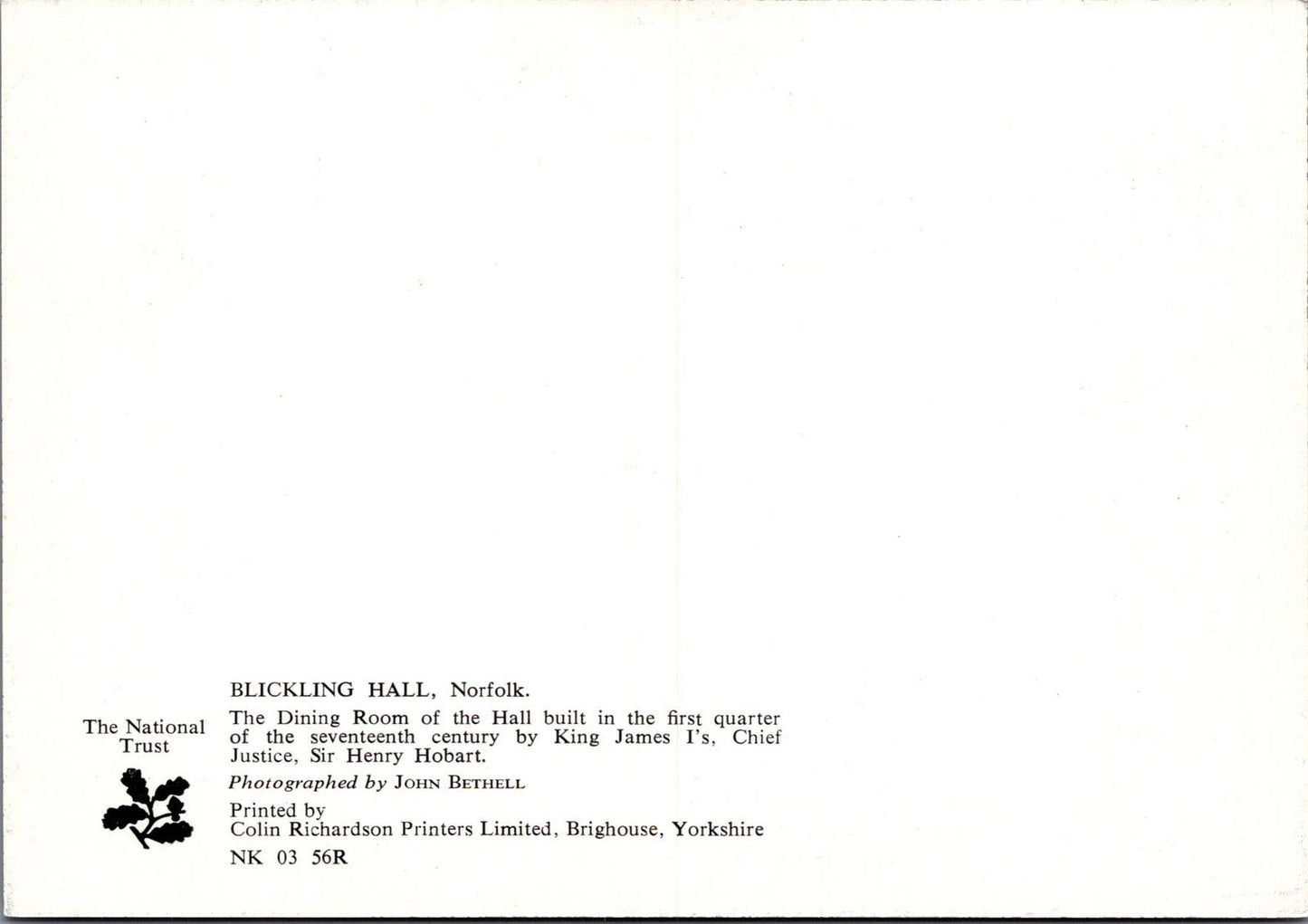 Norfolk Postcard - Blickling Hall - The Dining Room RRR1376